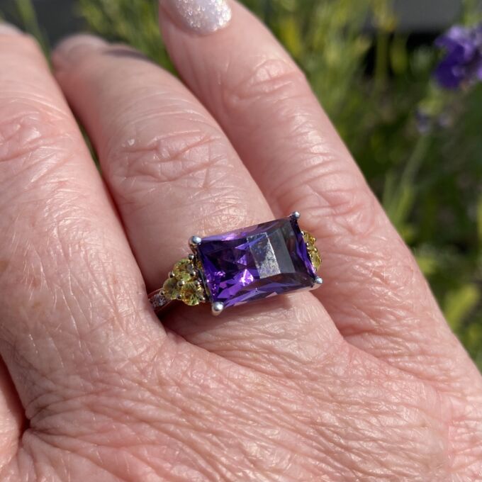 Fancy Amethyst, Sapphire & Diamond Ring in 18ct White Gold