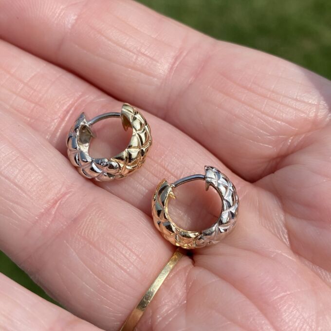 Two Tone Huggy Earrings in 14ct Gold