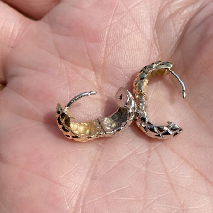 Two Tone Huggy Earrings in 14ct Gold