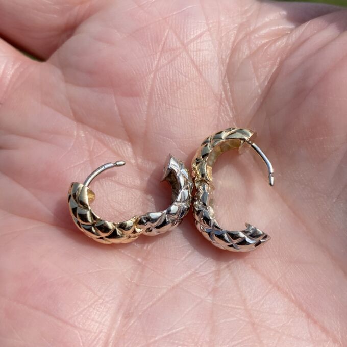 Two Tone Huggy Earrings in 14ct Gold