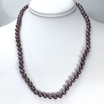 Freshwater Aubergine Pearl Necklace with 14ct Gold Clasp