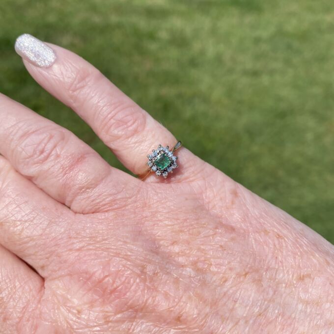 Emerald & Diamond Ring in 9ct Gold