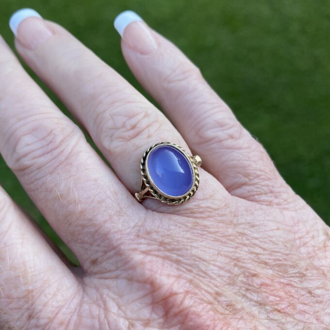 Blue Chalcedony Ring in 9ct Gold