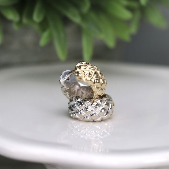 Two Tone Huggy Earrings in 14ct Gold