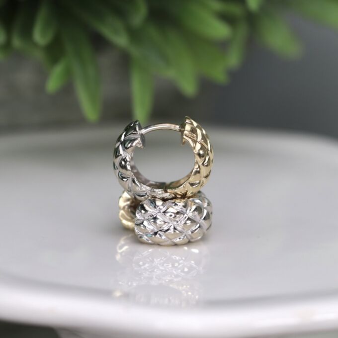 Two Tone Huggy Earrings in 14ct Gold