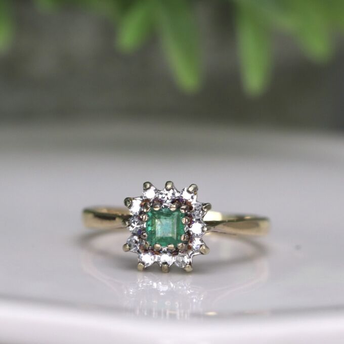 Emerald & Diamond Ring in 9ct Gold