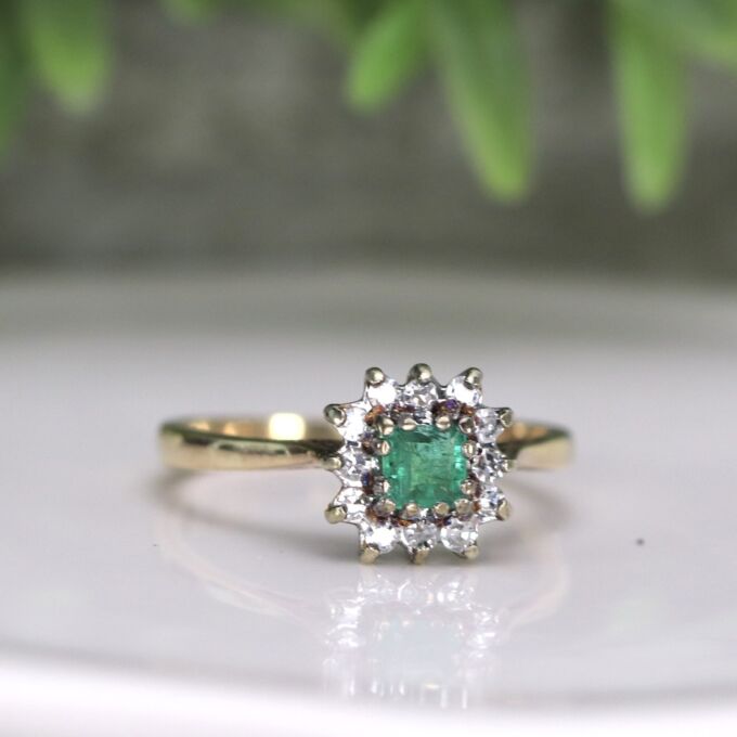 Emerald & Diamond Ring in 9ct Gold