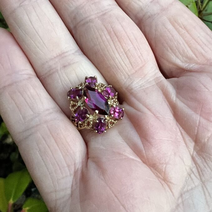 Rhodolite Garnet Cluster Ring in 10ct Gold