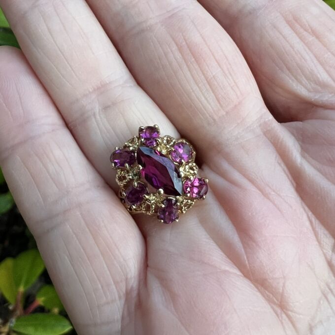 Rhodolite Garnet Cluster Ring in 10ct Gold