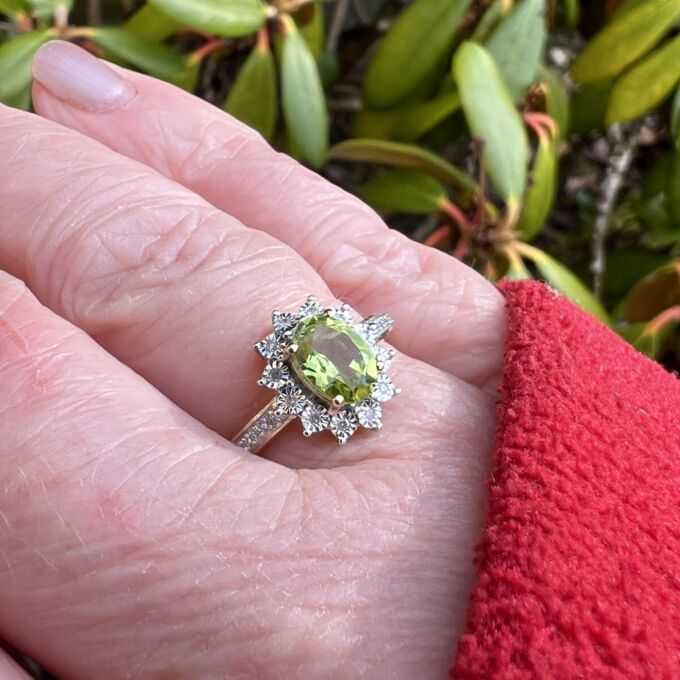 Peridot & Diamond Ring in 10ct Gold
