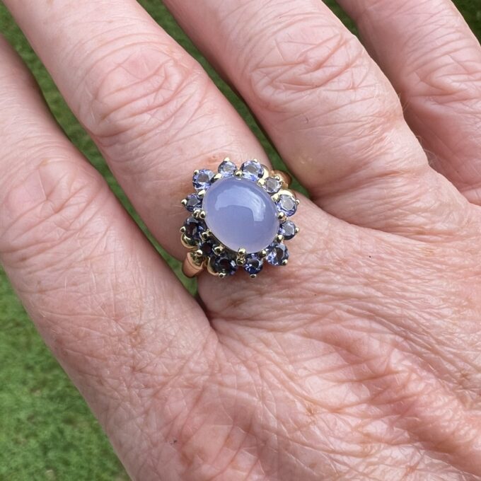 Chalcedony & Iolite Cluster Ring in 14ct Gold