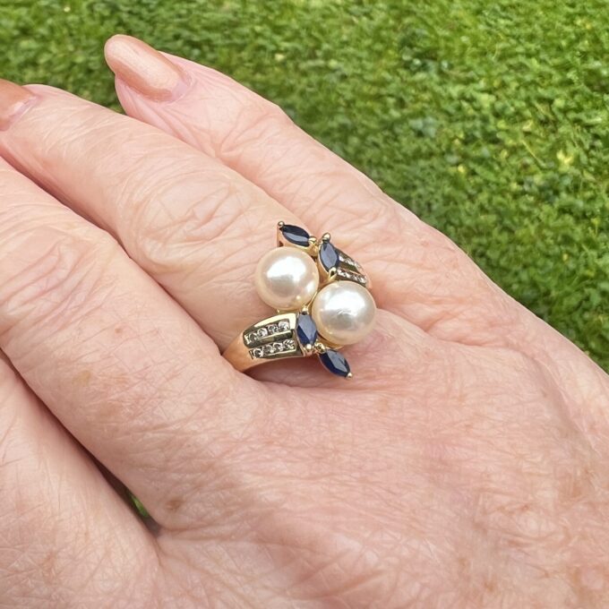 Pearl, Sapphire & Diamond Ring in 14ct Gold