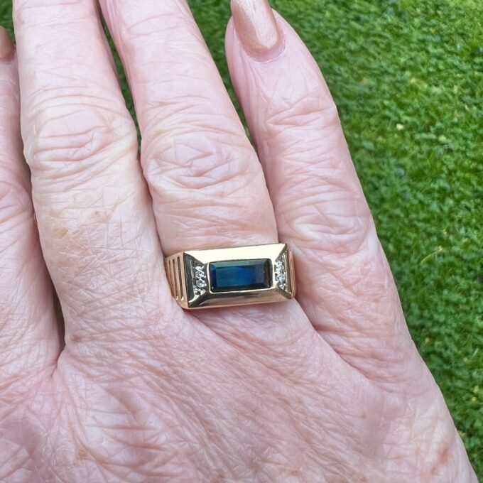 Lab Grown Opal & Diamond Signet Ring in 14ct Gold