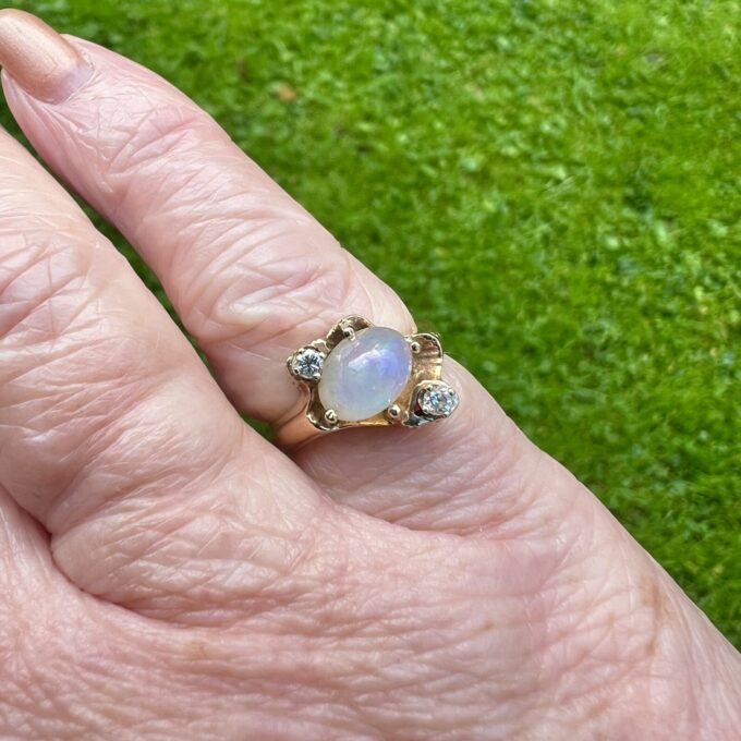 Ethiopian Opal & Diamond Ring in 14ct Gold