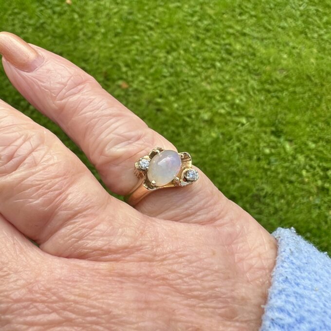 Ethiopian Opal & Diamond Ring in 14ct Gold