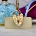 Edwardian Engraved Heart Padlock in 9ct Gold