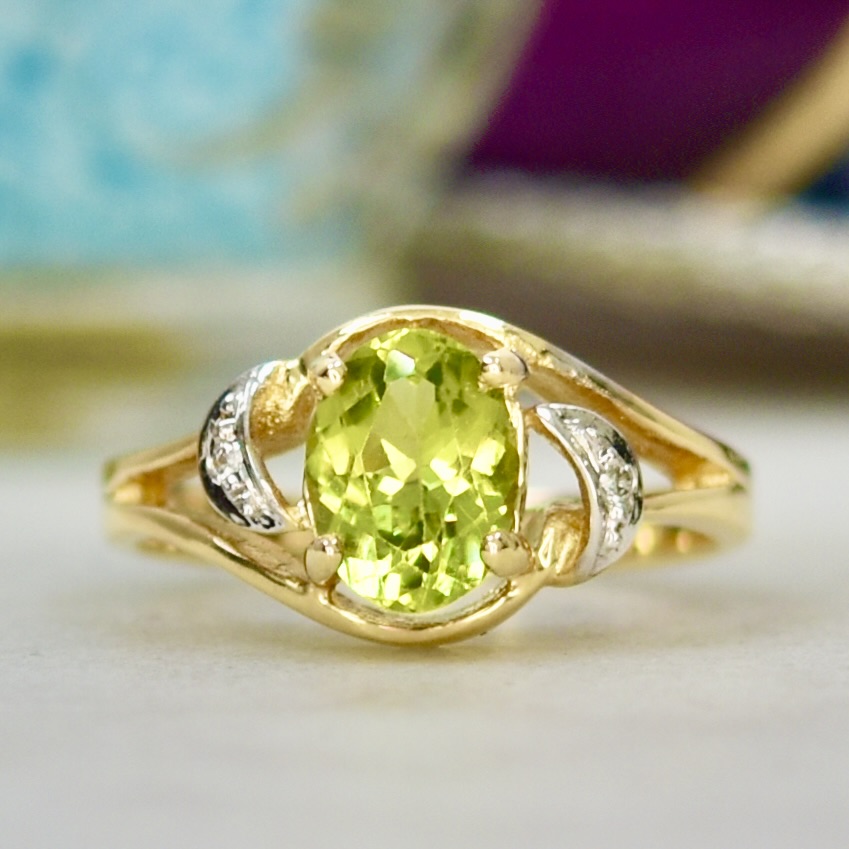 Gin & Grace 10K Yellow Gold Peridot & Diamond Engagement Ring - Oval-Cut Genuine Peridot With Natural Diamond Accents - View #7