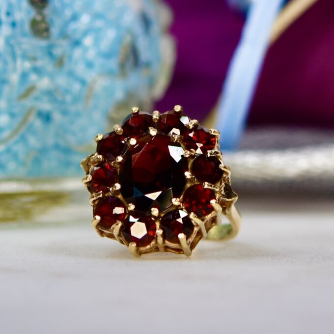Garnet Cluster Ring in 9ct Gold