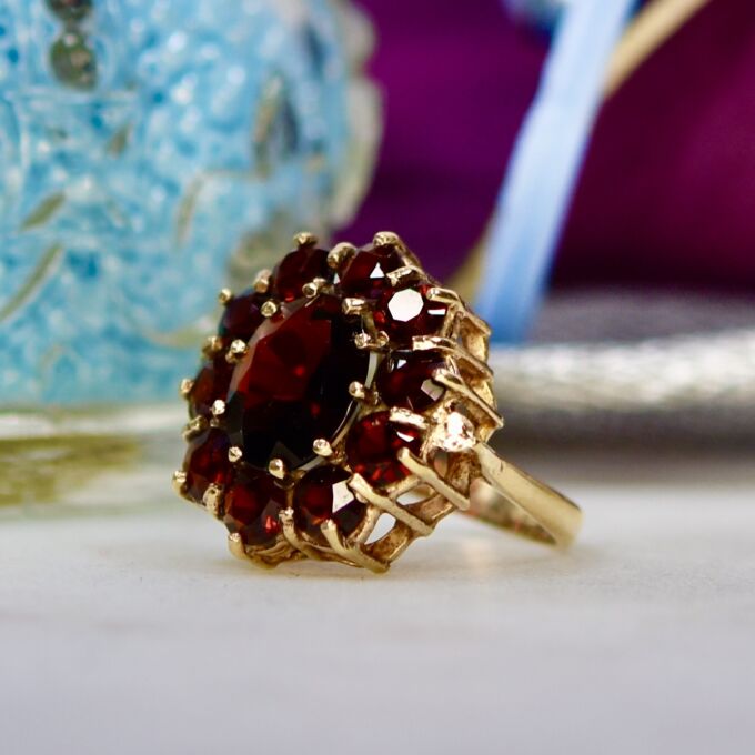 Garnet Cluster Ring in 9ct Gold