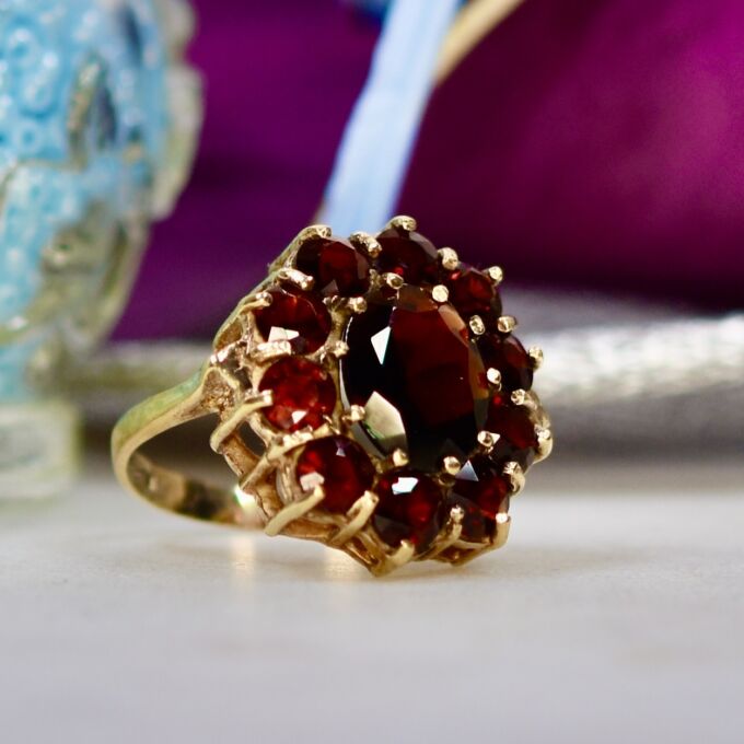 Garnet Cluster Ring in 9ct Gold