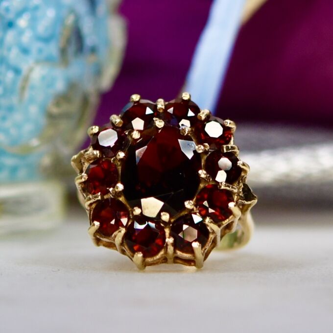 Garnet Cluster Ring in 9ct Gold