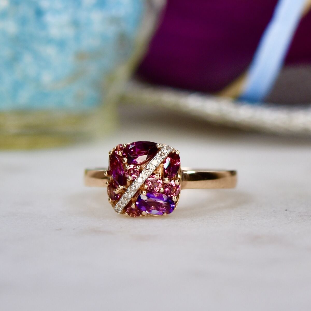 Amethyst and clearance pink tourmaline ring