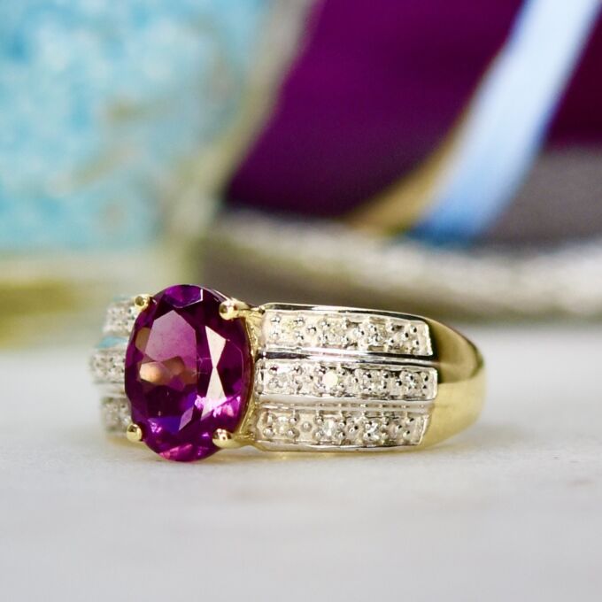 Pink Tourmaline & Diamond Ring in 10ct Gold