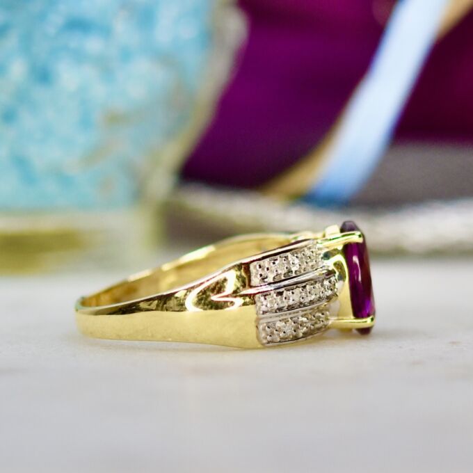 Pink Tourmaline & Diamond Ring in 10ct Gold