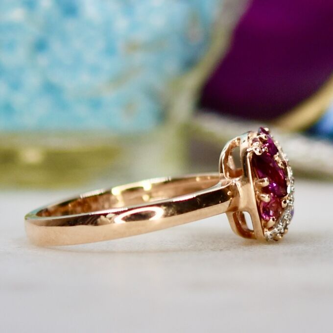 Rhodolite, Amethyst & Pink Tourmaline Ring in 10ct Gold