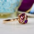 Rhodolite, Amethyst & Pink Tourmaline Ring in 10ct Gold