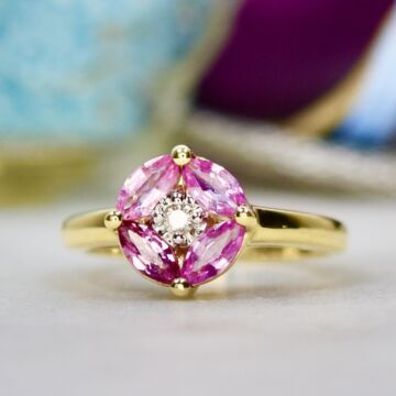 Pink Sapphire & Diamond Ring in 14ct Gold