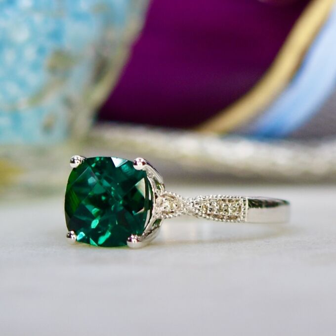 Emerald and Diamond Ring in 10ct Gold