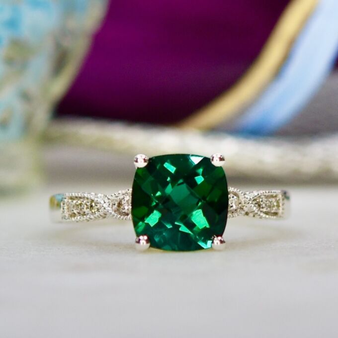 Emerald and Diamond Ring in 10ct Gold