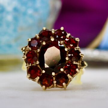 Garnet Cluster Ring in 9ct Gold