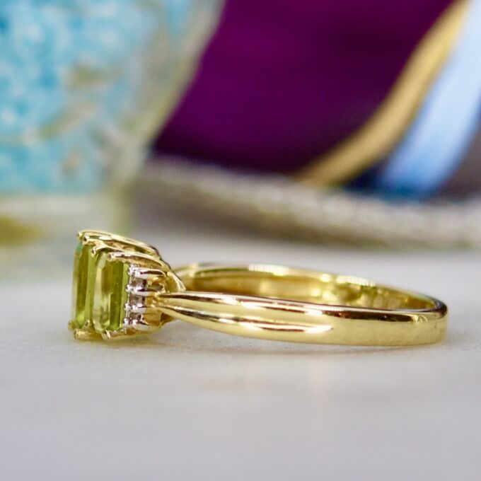 Three Stone Peridot Ring in 10ct Yellow Gold