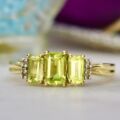 Three Stone Peridot Ring in 10ct Yellow Gold