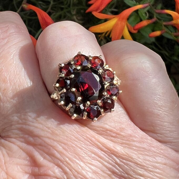 Garnet Cluster Ring in 9ct Gold