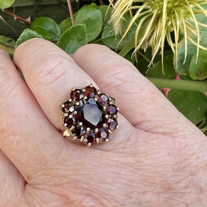 Garnet Cluster Ring in 9ct Gold