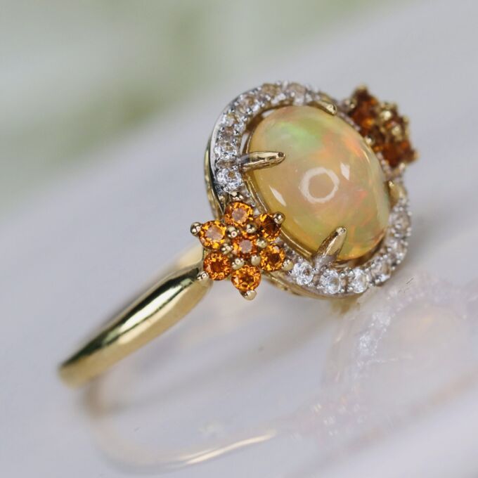 Ethiopian Opal, Citrine & Topaz Ring in 10ct Gold