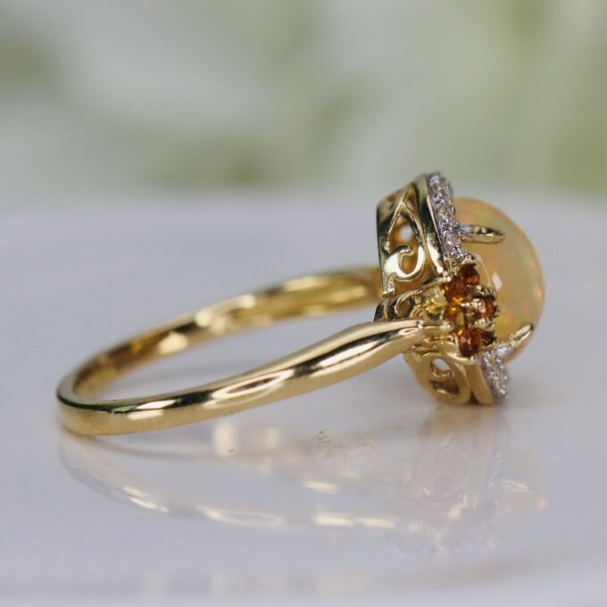 Ethiopian Opal, Citrine & Topaz Ring in 10ct Gold