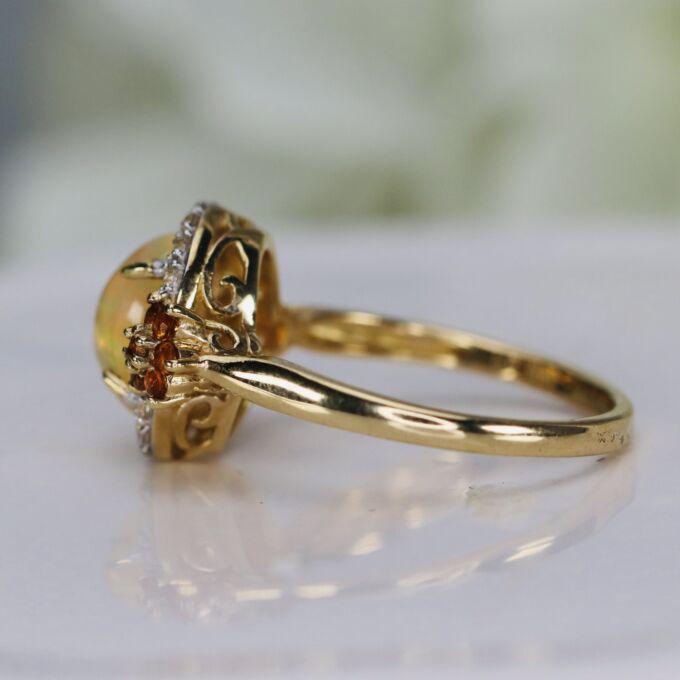 Ethiopian Opal, Citrine & Topaz Ring in 10ct Gold