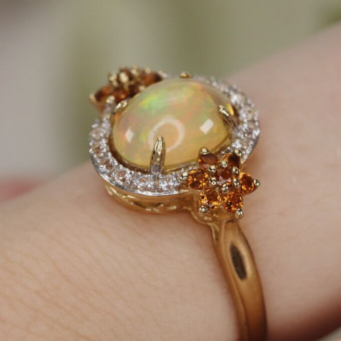 Ethiopian Opal, Citrine & Topaz Ring in 10ct Gold