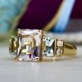 Morganite, Aquamarine & Diamond ring in 9ct Gold