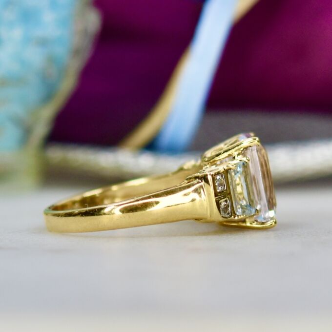 Morganite, Aquamarine & Diamond ring in 9ct Gold