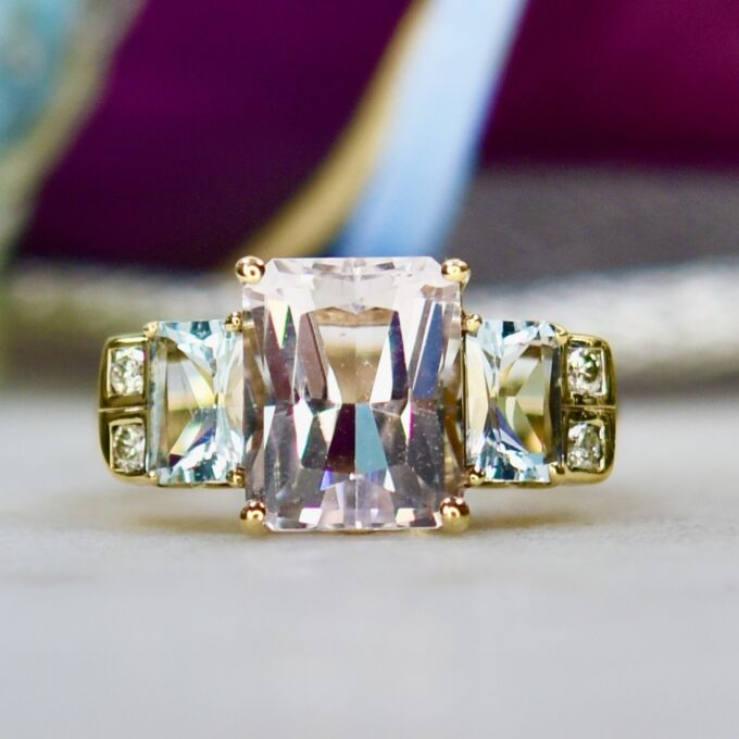 Morganite, Aquamarine & Diamond ring in 9ct Gold