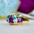Amethyst & Blue Topaz Ring in 10ct Gold