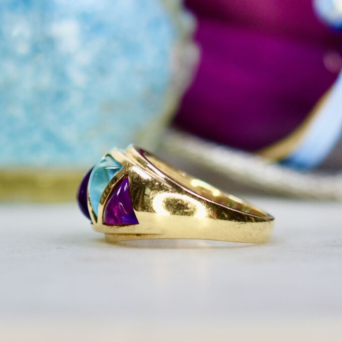 Amethyst & Blue Topaz Ring in 10ct Gold