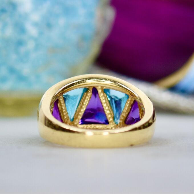 Amethyst & Blue Topaz Ring in 10ct Gold