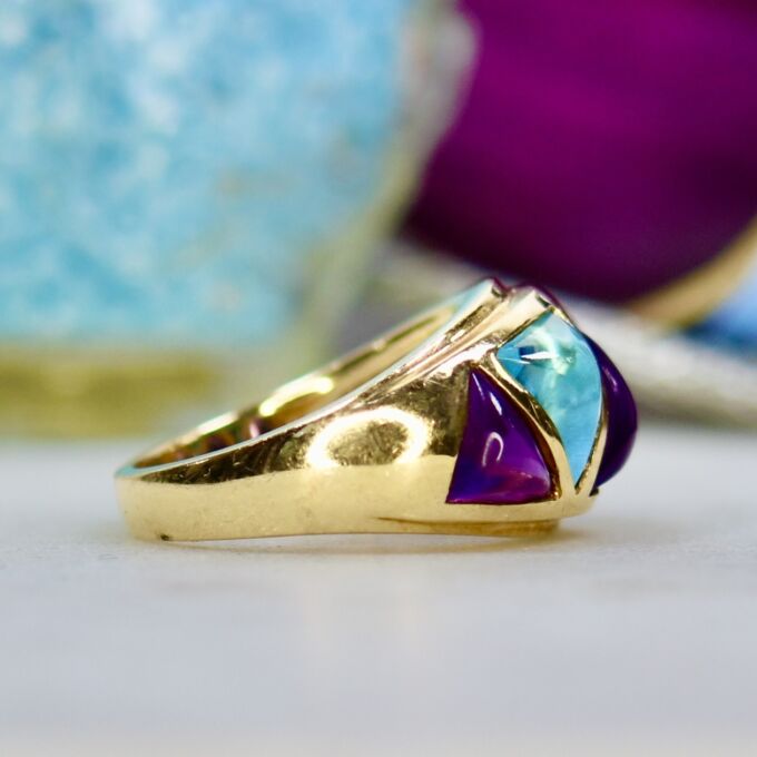 Amethyst & Blue Topaz Ring in 10ct Gold