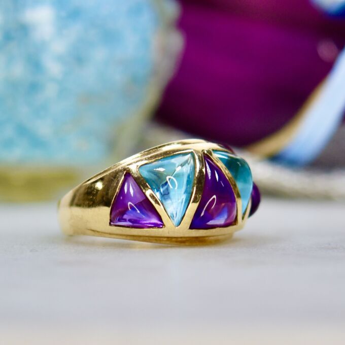 Amethyst & Blue Topaz Ring in 10ct Gold